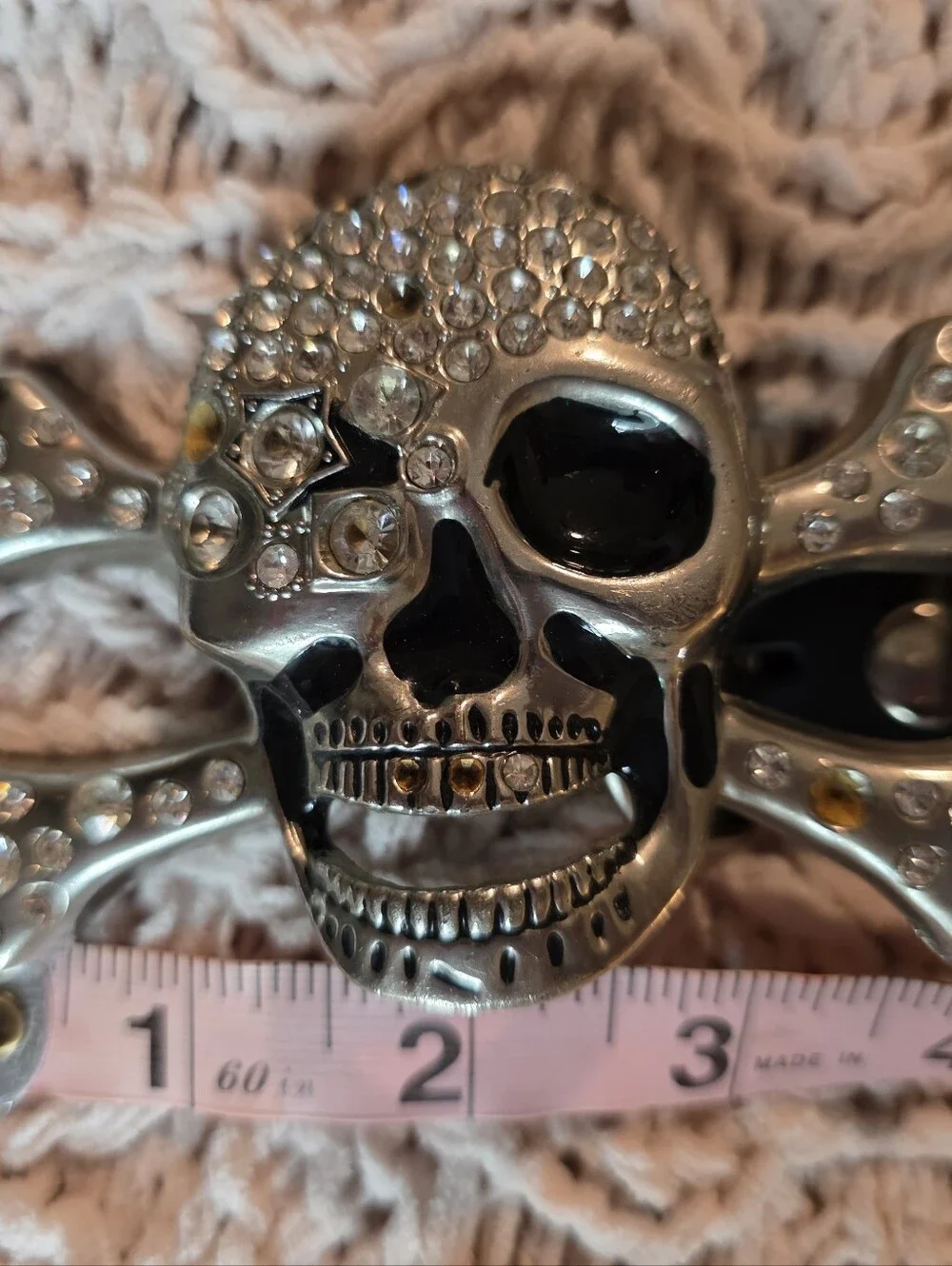 Studded Pyramid Metal Belt in Silver Cross-skull Buckle